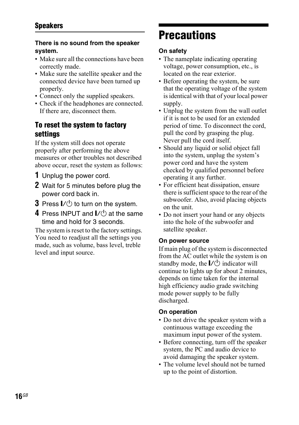 Precautions | Sony 4-140-464-21(2) User Manual | Page 16 / 20