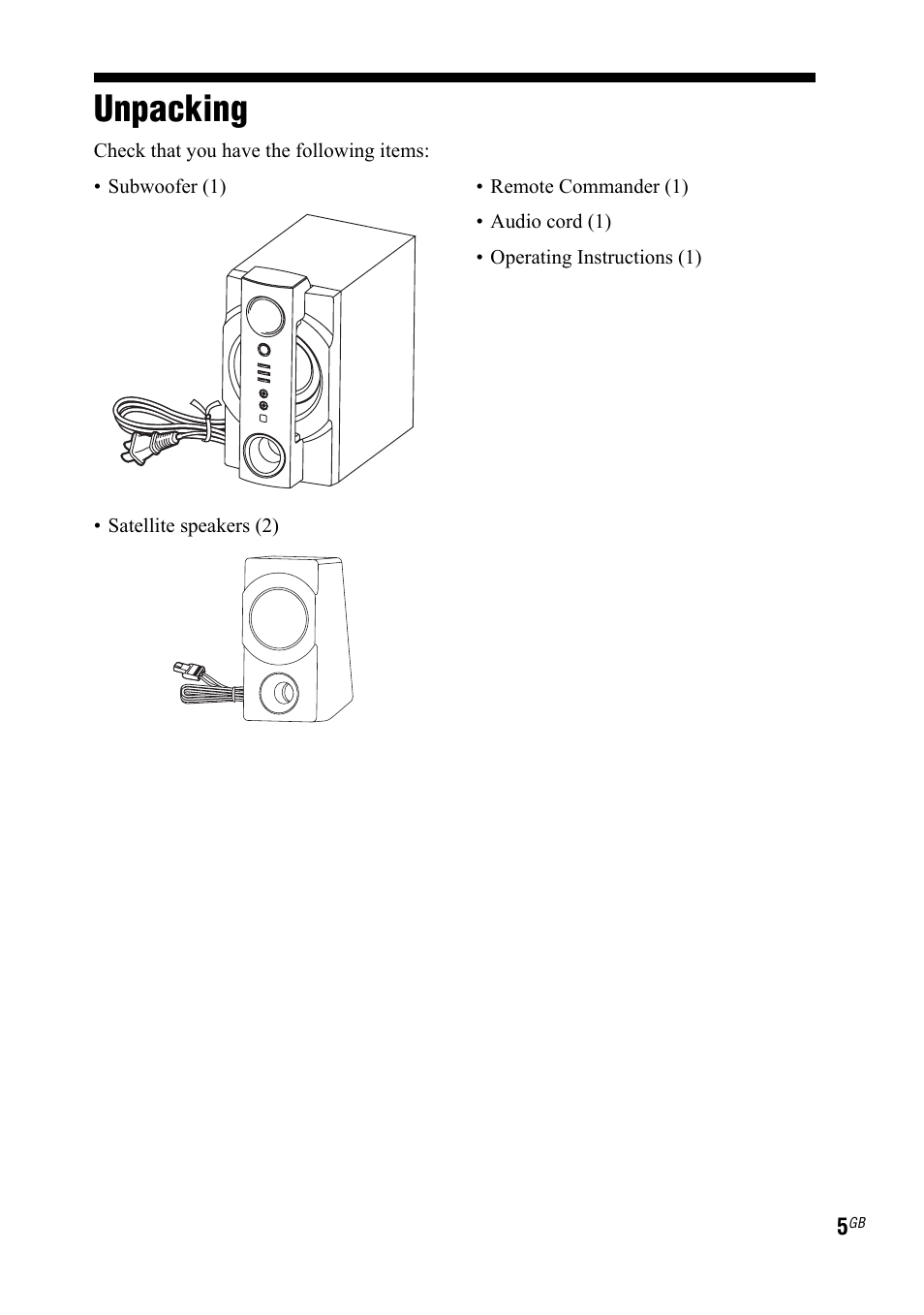 Unpacking | Sony 4-140-464-21(2) User Manual | Page 5 / 20