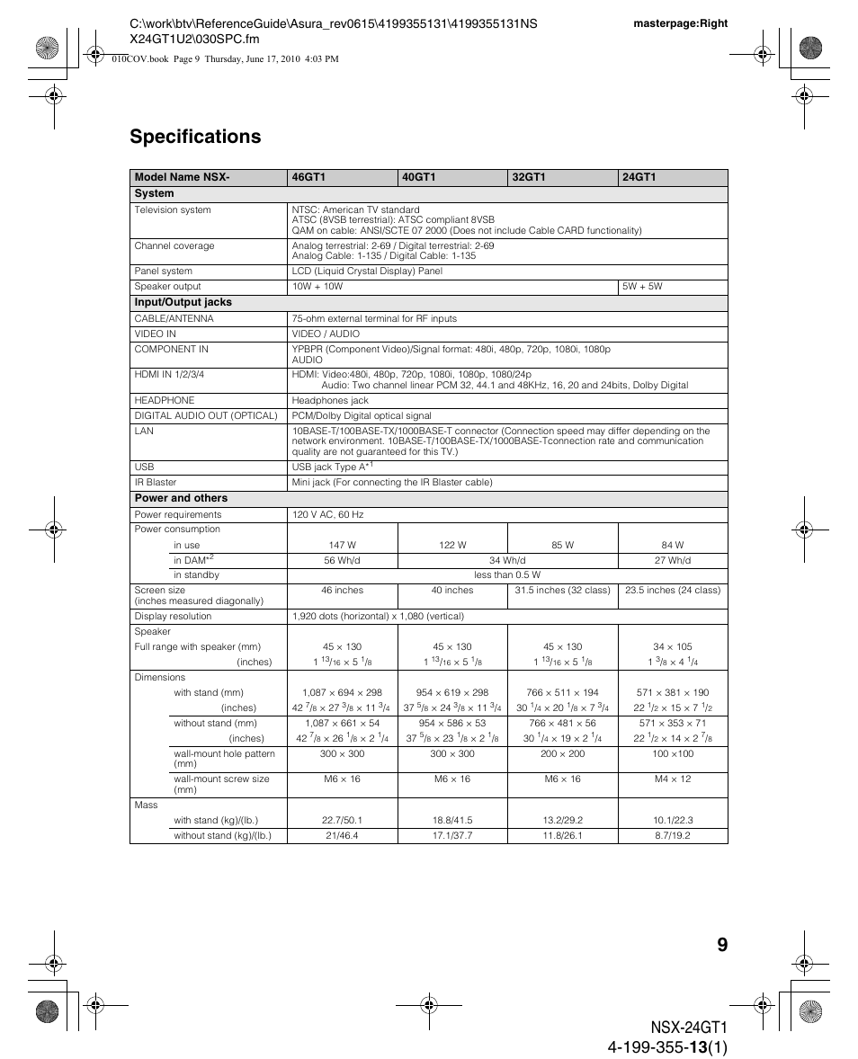 Specifications | Sony NSX-32GT1 User Manual | Page 9 / 12