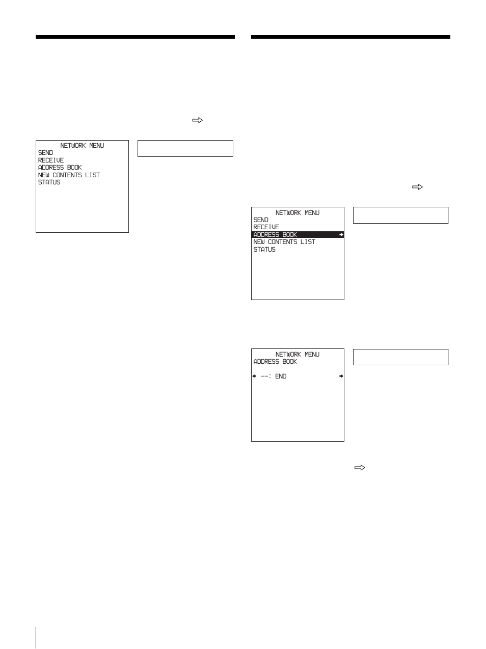 Network menu, Creating and editing an address book, Network menu creating and editing an address book | Net menu, Adrs book | Sony DSR-DR1000 User Manual | Page 52 / 108