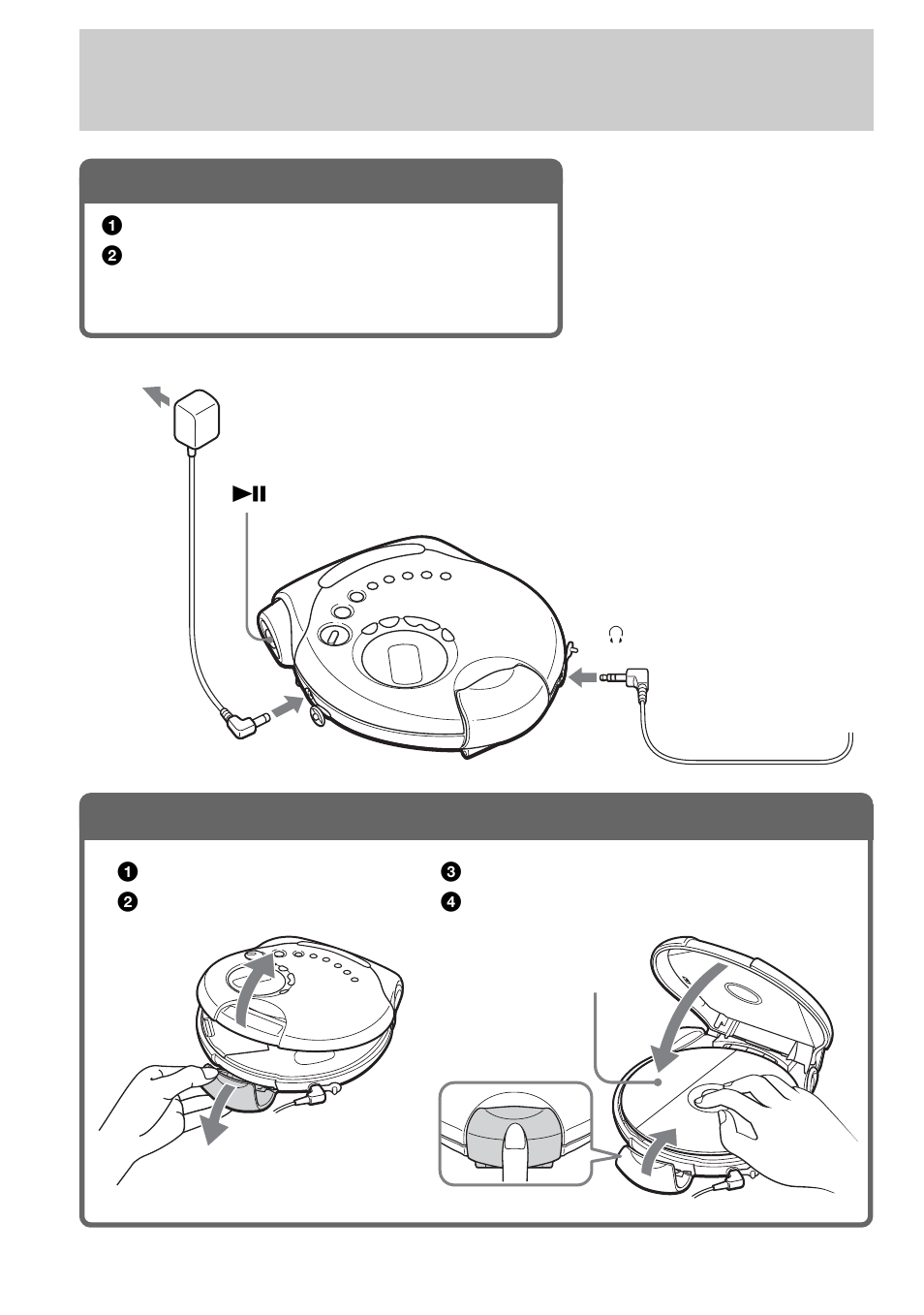 Playing an audio cd or atrac3plus/atrac3/mp3 files, Connect your cd player, Insert a cd | 1 . connect your cd player, 2 . insert a cd | Sony D-NS921F User Manual | Page 12 / 44