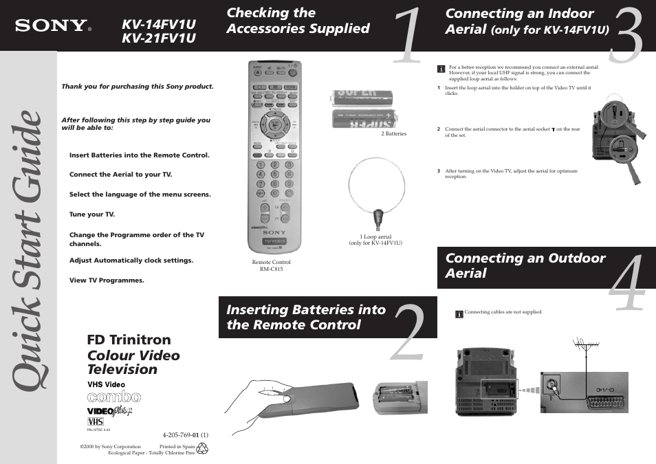 Sony KV-14FV1U User Manual | 2 pages