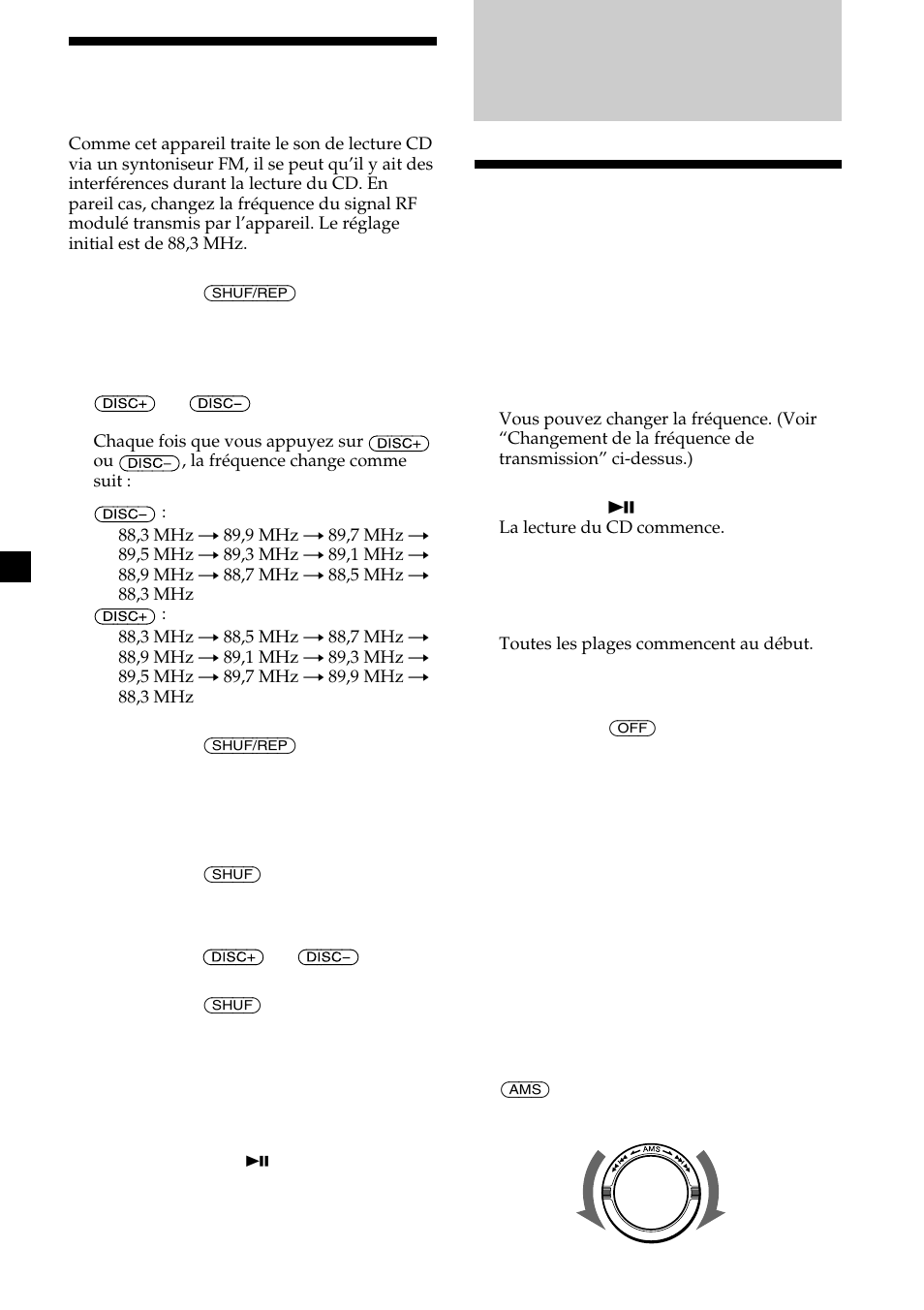 Changeur cd, Lecture de cd, Changement de la fréquence de transmission | Sony CDX-555RF User Manual | Page 20 / 44