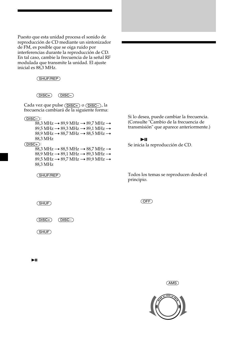 Cambiador de discos compactos, Escucha de discos compactos, Cambio de la frecuencia de transmisión | Sony CDX-555RF User Manual | Page 34 / 44