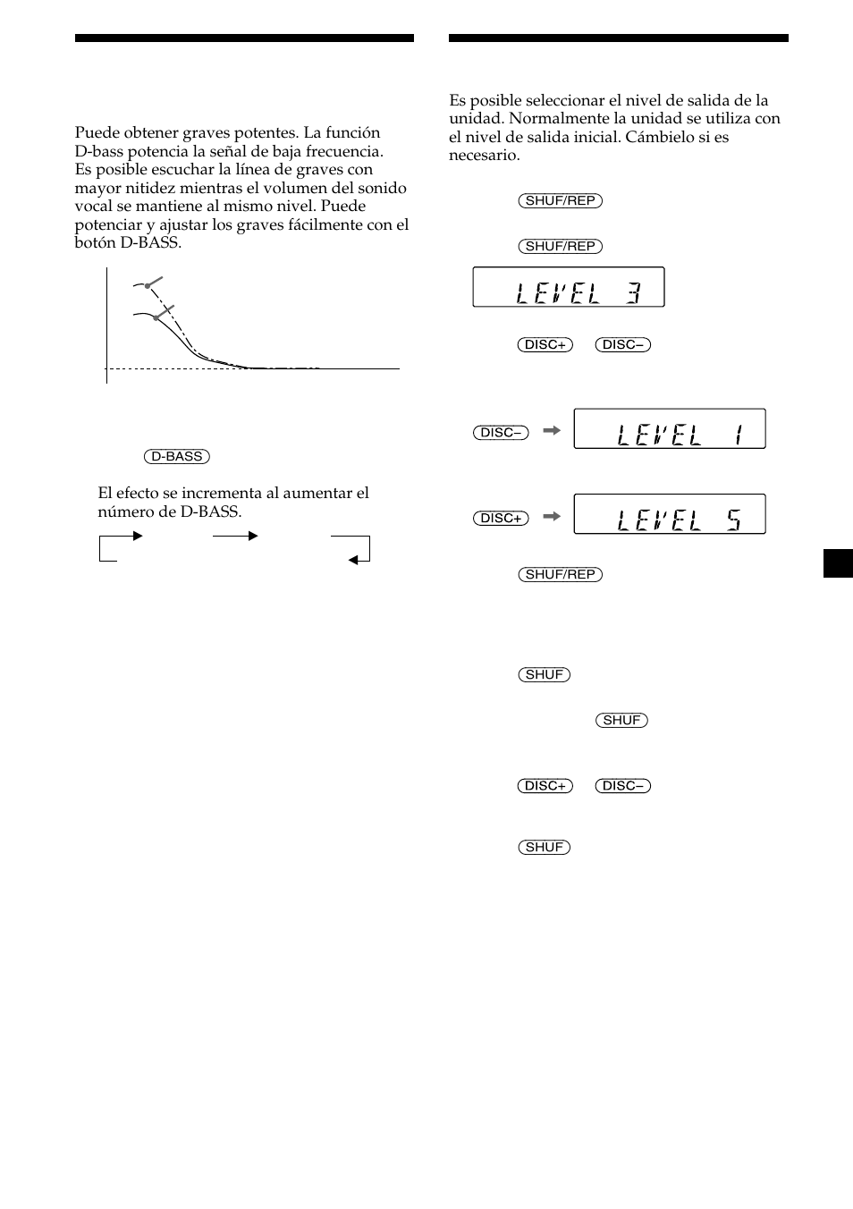 9cambio del nivel de salida, Potenciación de los graves | Sony CDX-555RF User Manual | Page 37 / 44