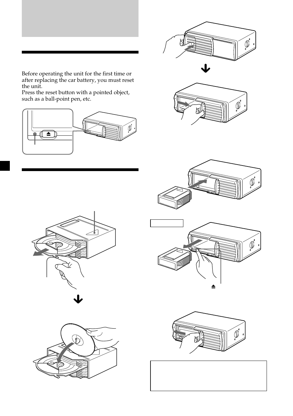 Getting started, Resetting the unit, Preparing the cd changer | Sony CDX-555RF User Manual | Page 4 / 44