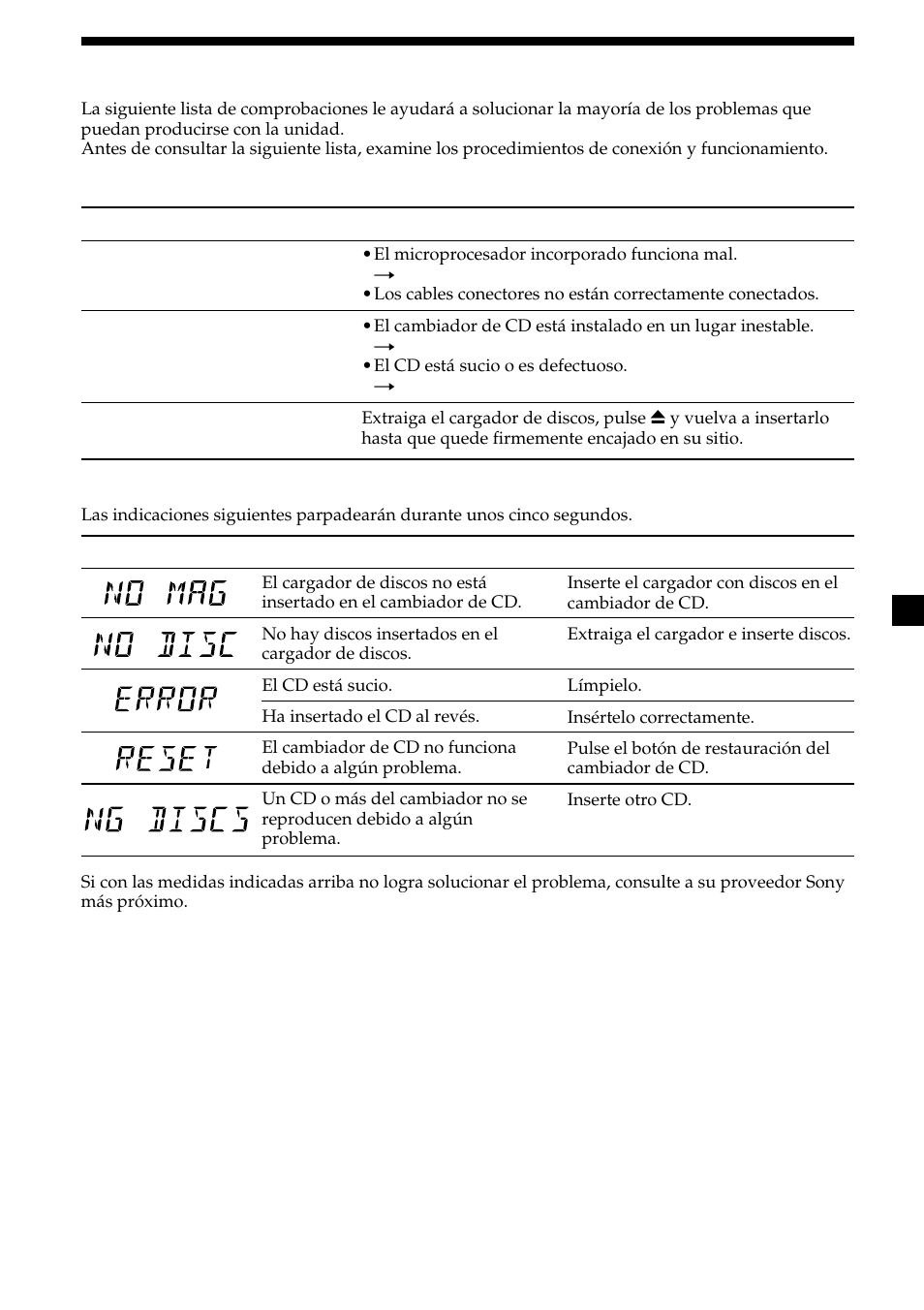 15 guía para la solución de problemas | Sony CDX-555RF User Manual | Page 43 / 44