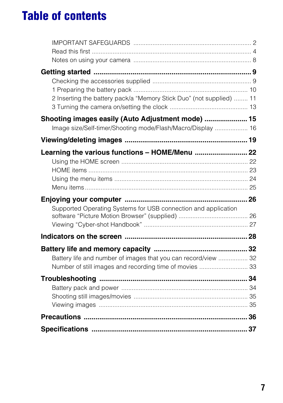 Sony DSCT70 User Manual | Page 7 / 40