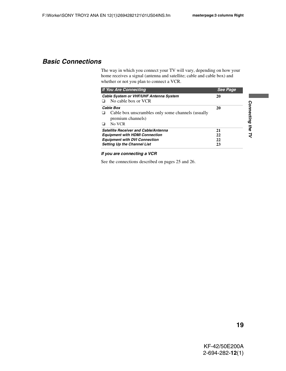 Basic connections | Sony GRAND WEGA 2-694-282-13(1) User Manual | Page 19 / 83