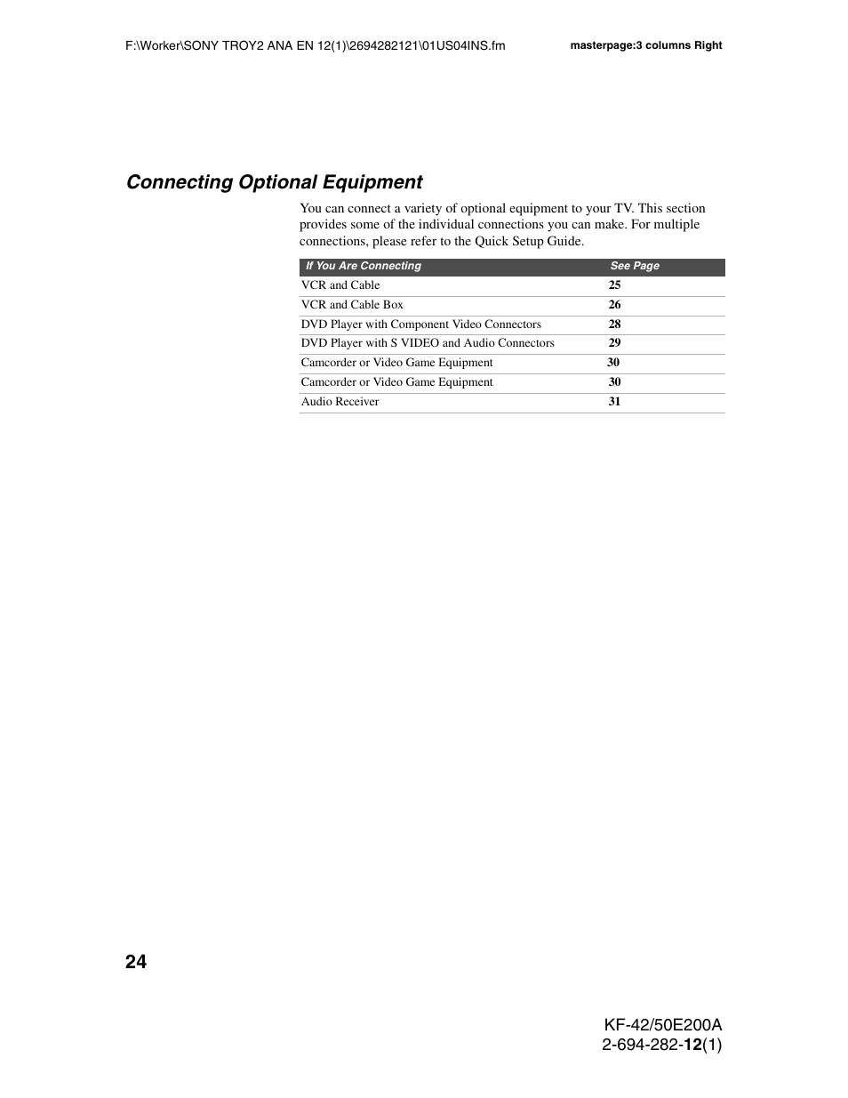 Connecting optional equipment | Sony GRAND WEGA 2-694-282-13(1) User Manual | Page 24 / 83