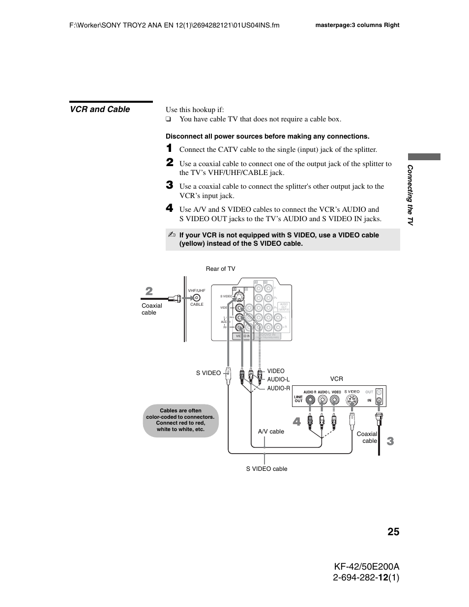 Vcr and cable, S 25 an, S 25 a | 25 and, Use this hookup if | Sony GRAND WEGA 2-694-282-13(1) User Manual | Page 25 / 83