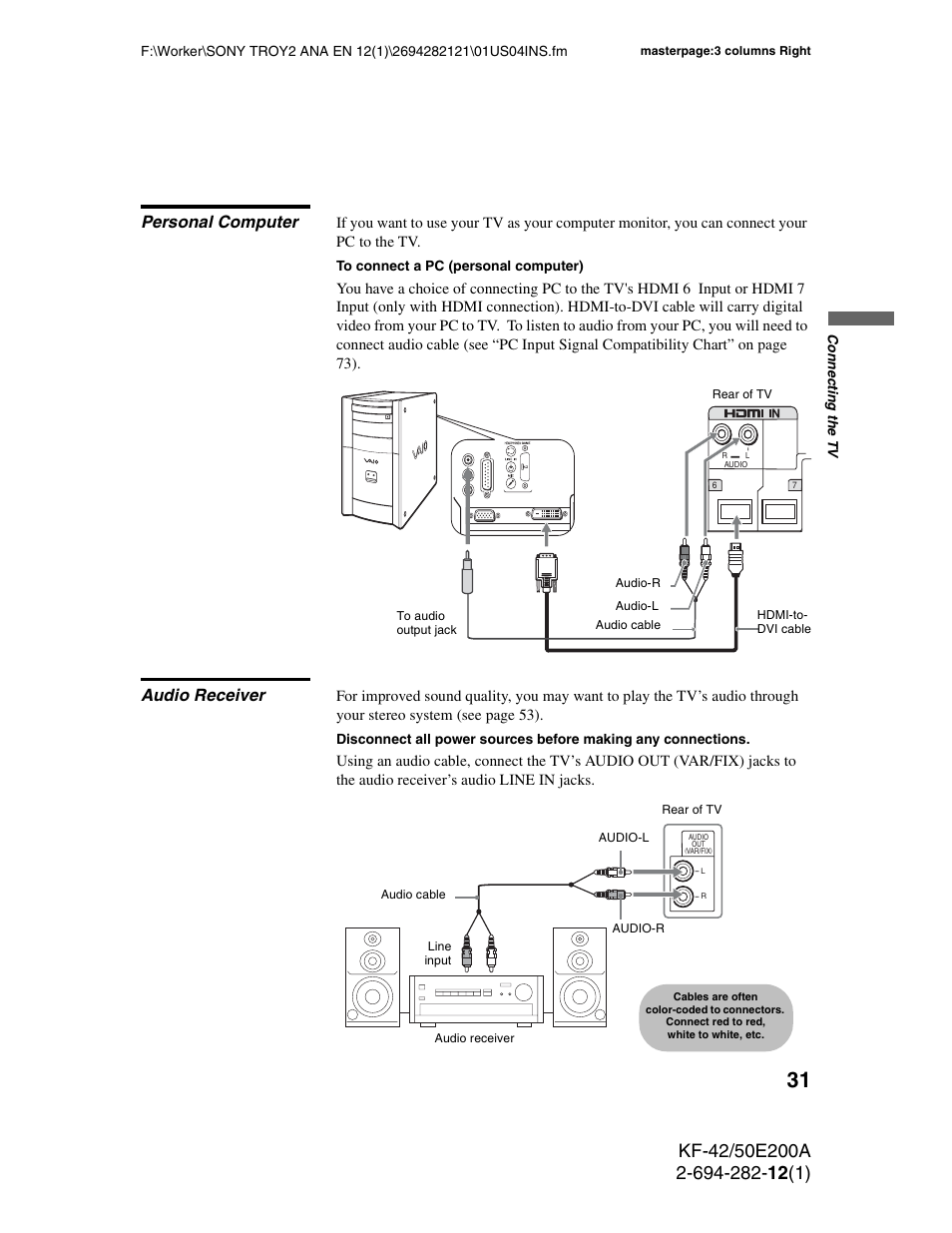 Personal computer, Audio receiver, Personal computer audio receiver | Sony GRAND WEGA 2-694-282-13(1) User Manual | Page 31 / 83