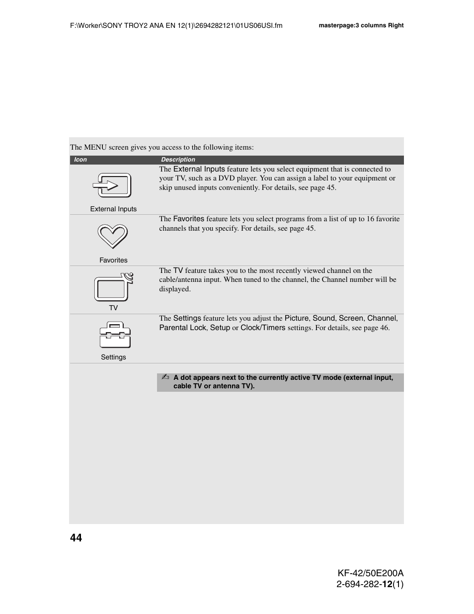 Sony GRAND WEGA 2-694-282-13(1) User Manual | Page 44 / 83