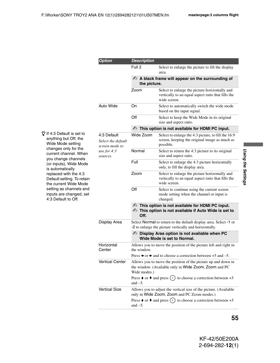 Sony GRAND WEGA 2-694-282-13(1) User Manual | Page 55 / 83