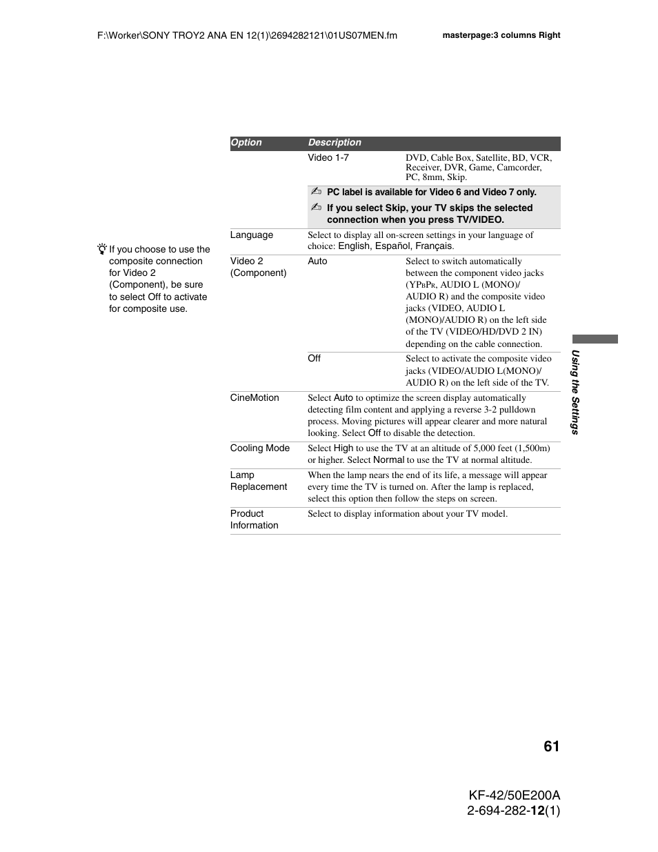 Sony GRAND WEGA 2-694-282-13(1) User Manual | Page 61 / 83