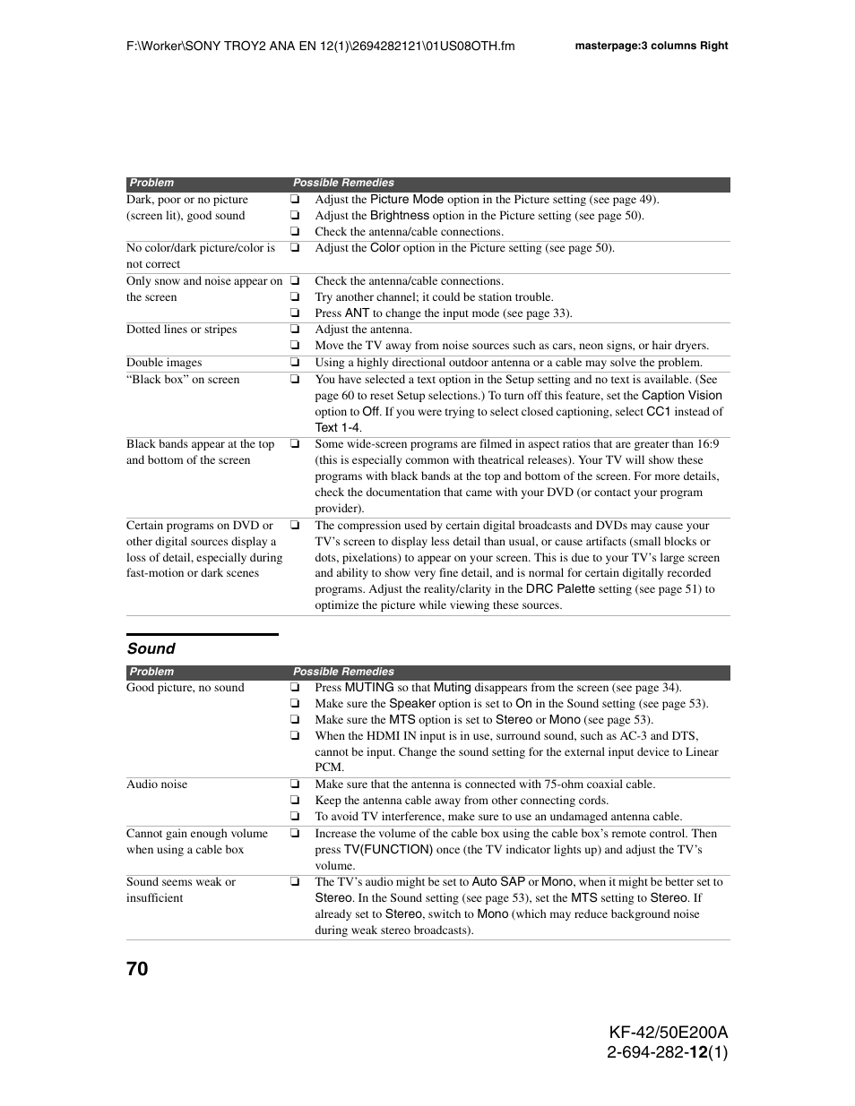 Sound | Sony GRAND WEGA 2-694-282-13(1) User Manual | Page 70 / 83