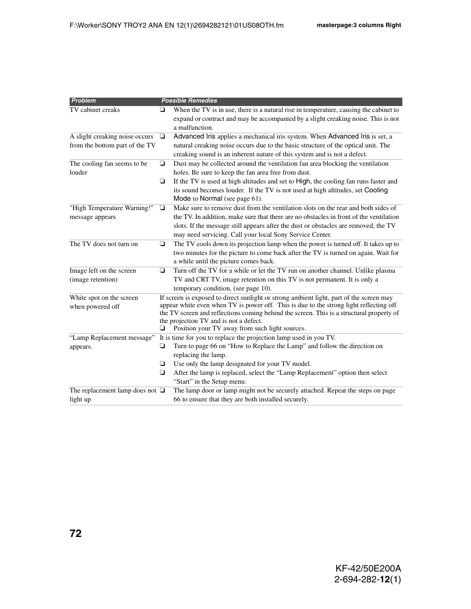 Sony GRAND WEGA 2-694-282-13(1) User Manual | Page 72 / 83