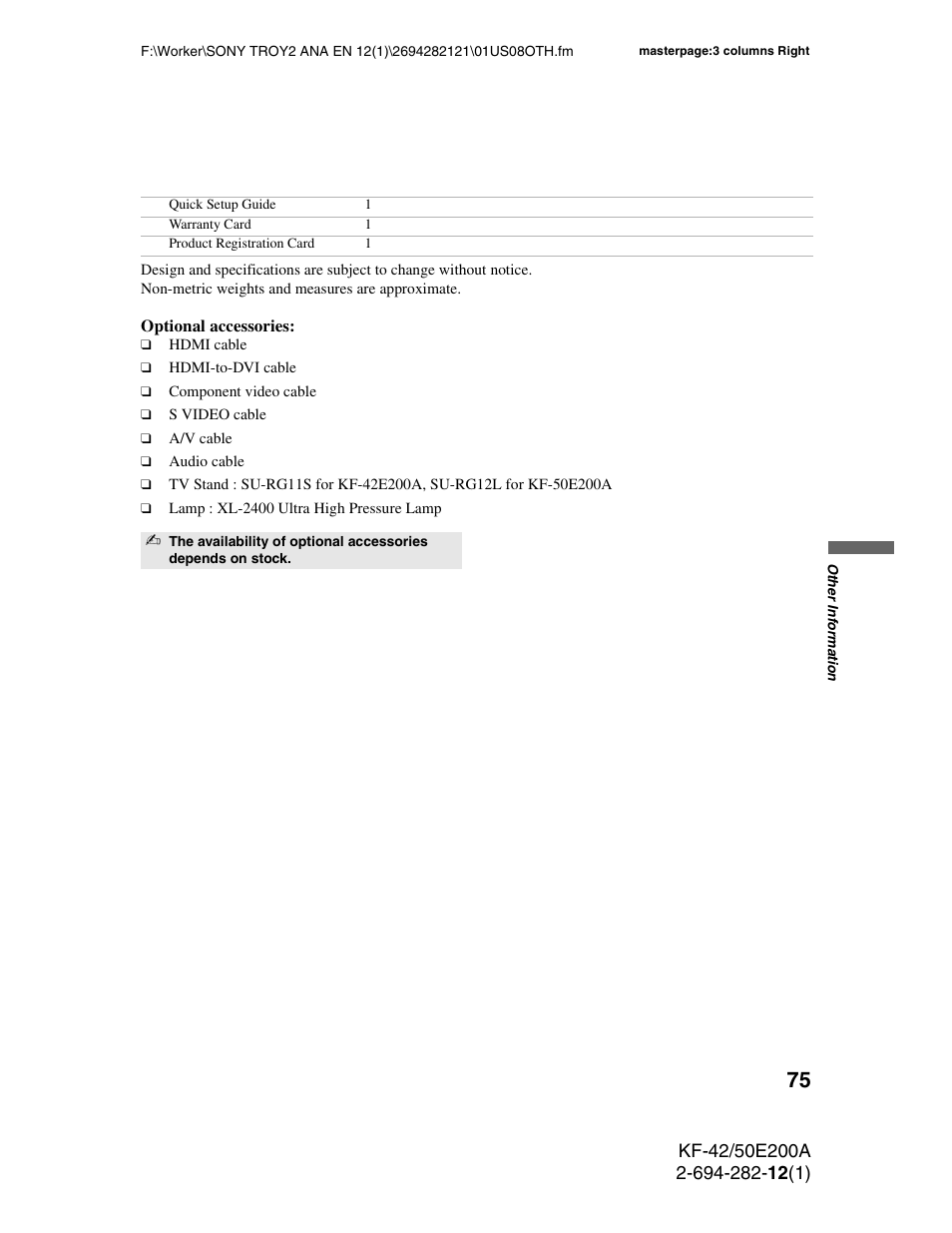 Sony GRAND WEGA 2-694-282-13(1) User Manual | Page 75 / 83