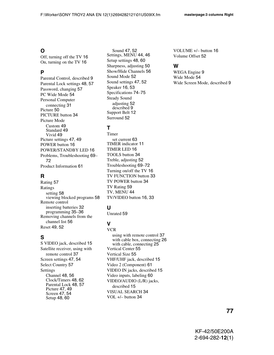 Sony GRAND WEGA 2-694-282-13(1) User Manual | Page 77 / 83