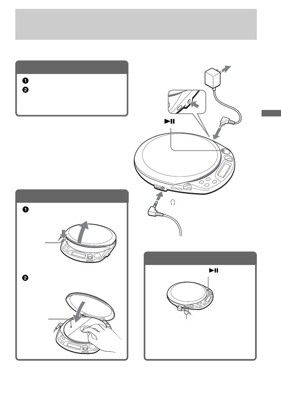 Playing an audio cd or atrac3plus/atrac3/mp3 files, Connect your cd player, Insert a cd | Play a cd | Sony CD Walkman D-NE518CK User Manual | Page 11 / 104
