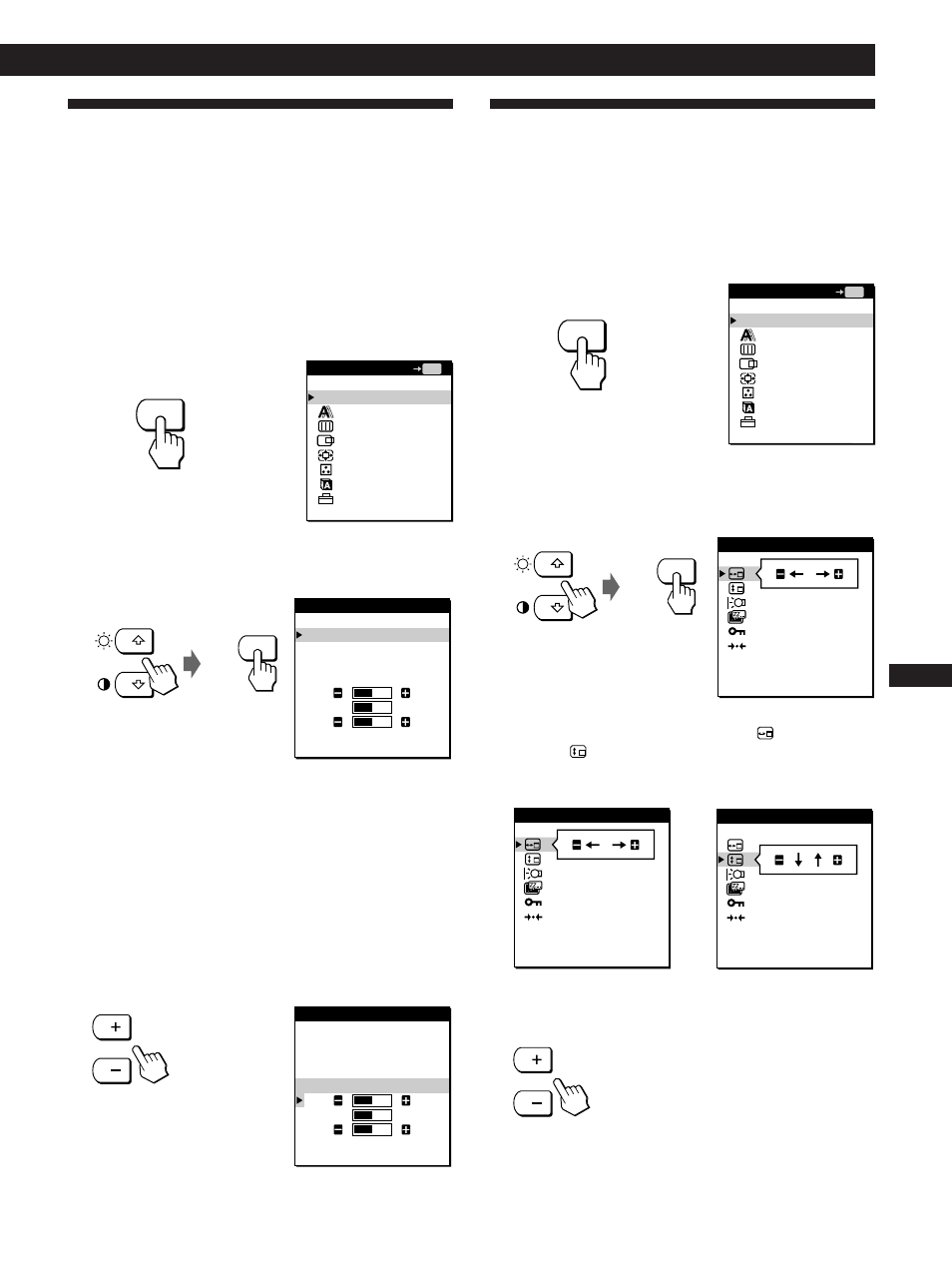 Modifica o regolazione della temperatura di colore, Modifica della posizione della videata, Personalizzazione del monitor | Sony CPD-L133 User Manual | Page 105 / 112