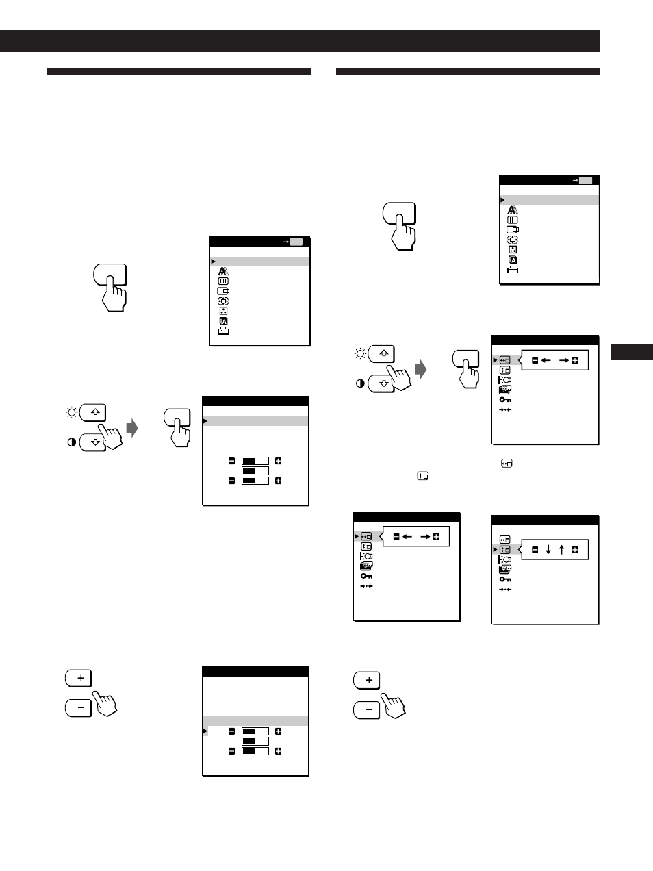 Changing or adjusting the color temperature, Changing the on-screen display position, Getting started customizing your monitor | Sony CPD-L133 User Manual | Page 33 / 112