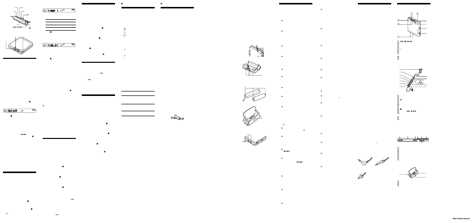 Setting the alarm (melody timer), Turning off the beep sound, Locking the controls (hold) | Preserving battery power (power save mode), Protecting your hearing (avls), Badditional information precautions, Troubleshooting, Parts and controls, Specifications | Sony Walkman MZ-E707 User Manual | Page 2 / 2