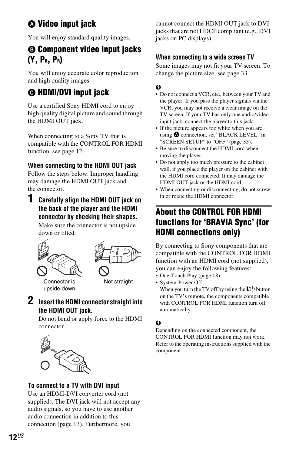 For hdmi connections only), Video input jack, Component video input jacks (y, p | Hdmi/dvi input jack | Sony DVP-NS710H User Manual | Page 12 / 60
