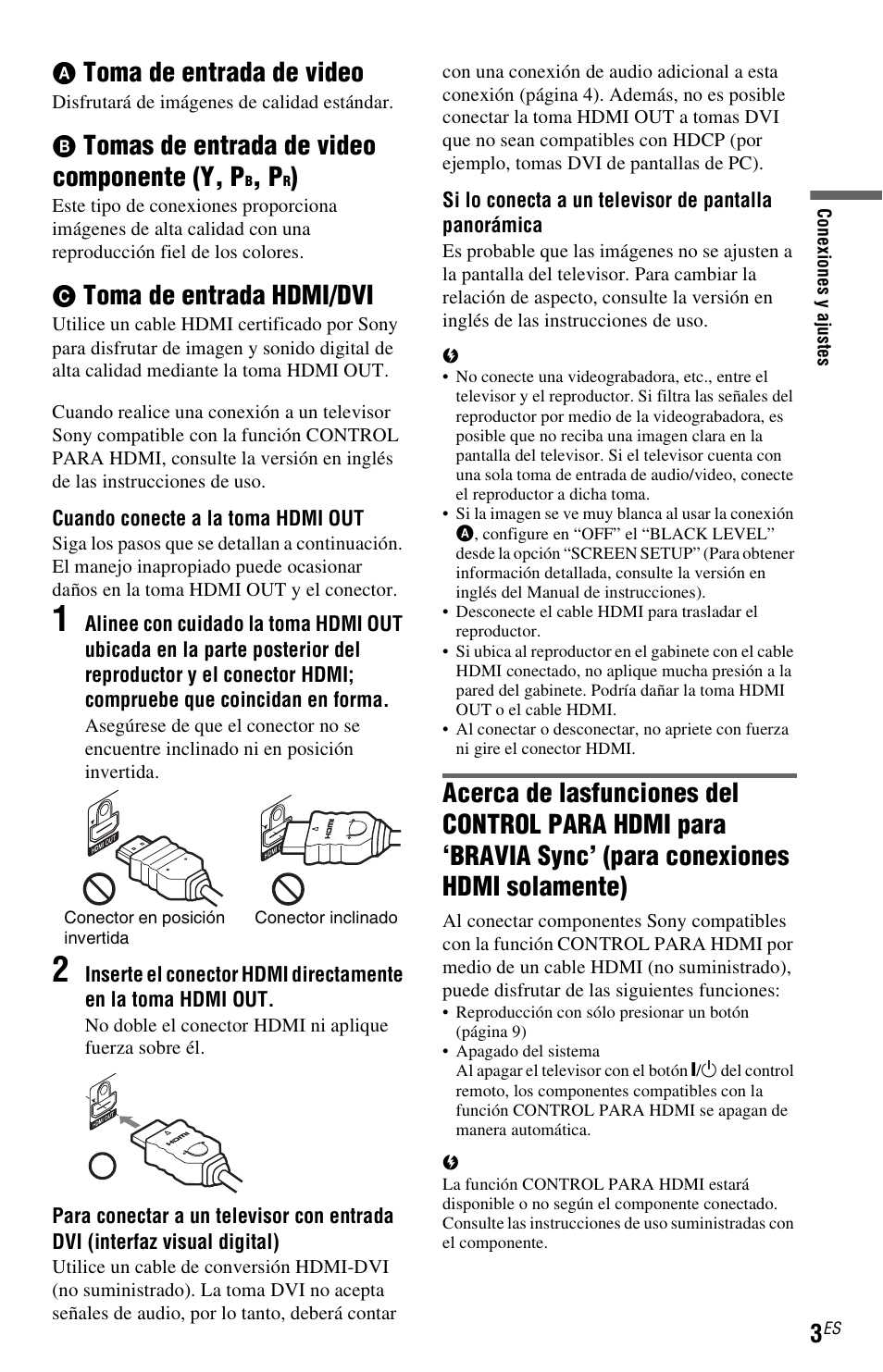 Para conexiones hdmi solamente), Toma de entrada de video, Tomas de entrada de video componente (y, p | Toma de entrada hdmi/dvi | Sony DVP-NS710H User Manual | Page 51 / 60