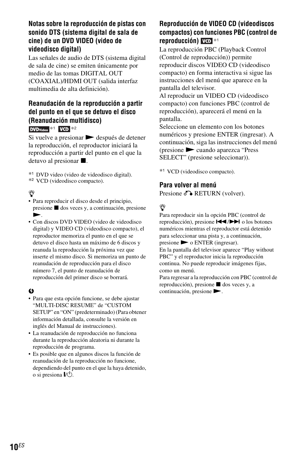 Para volver al menú | Sony DVP-NS710H User Manual | Page 58 / 60