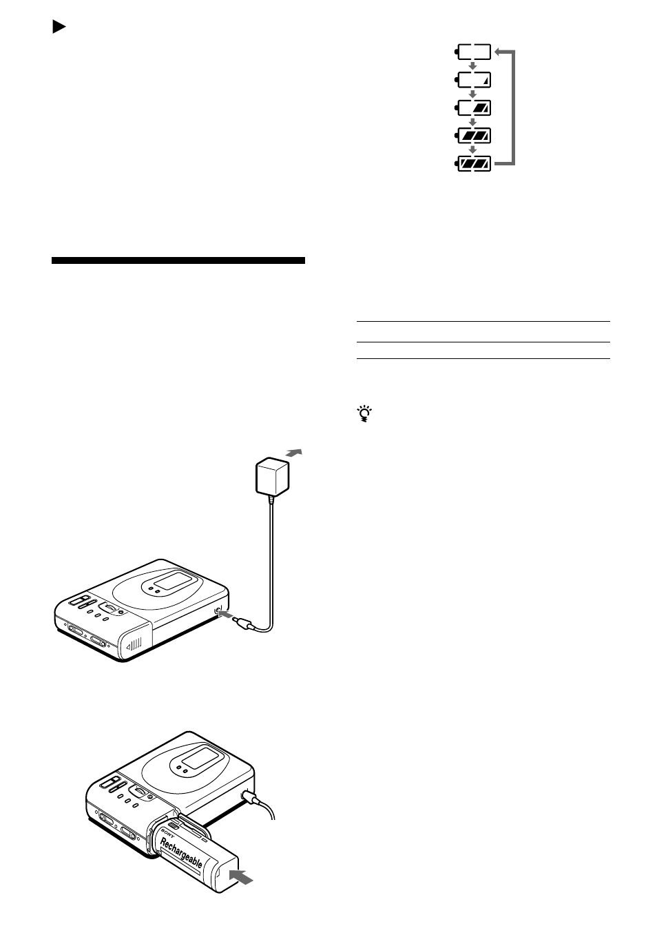 Zfontes de alimentação, Utilizar uma pilha recarregável de iões de lítio | Sony MZ-R35 User Manual | Page 101 / 192