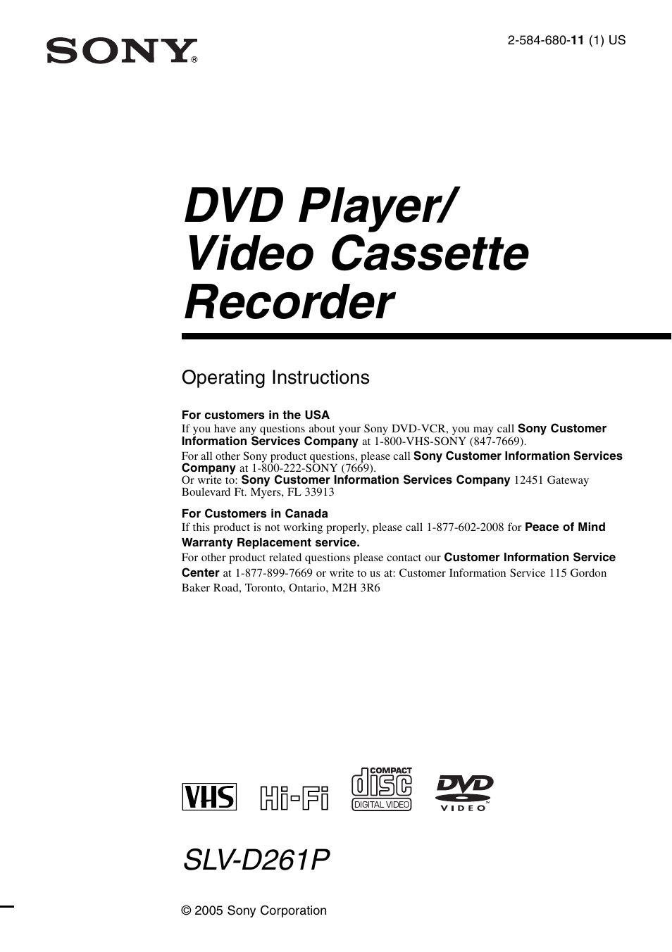 Sony SLV-D261P User Manual | 116 pages