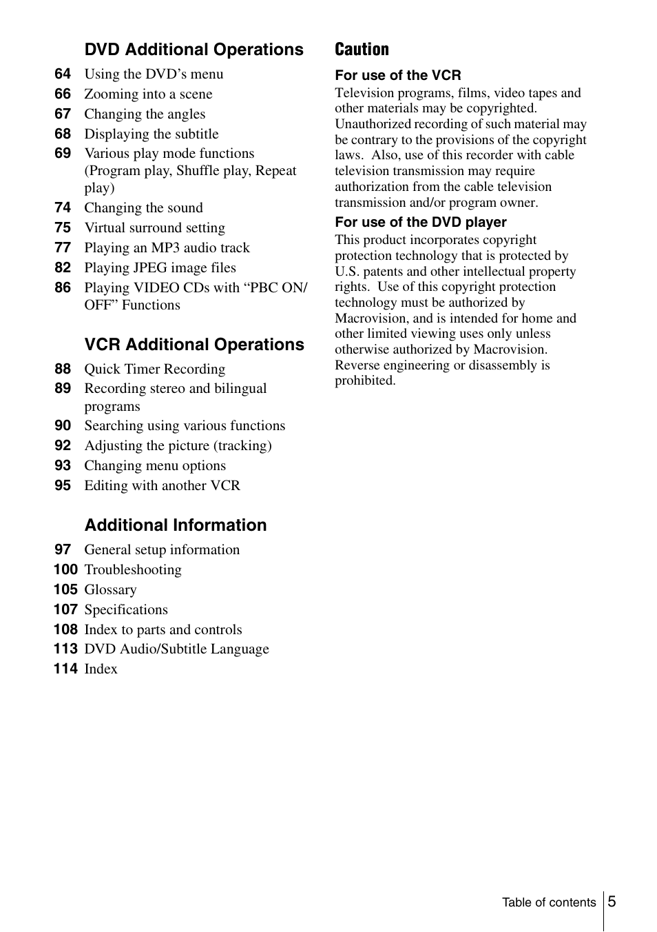 Sony SLV-D261P User Manual | Page 5 / 116