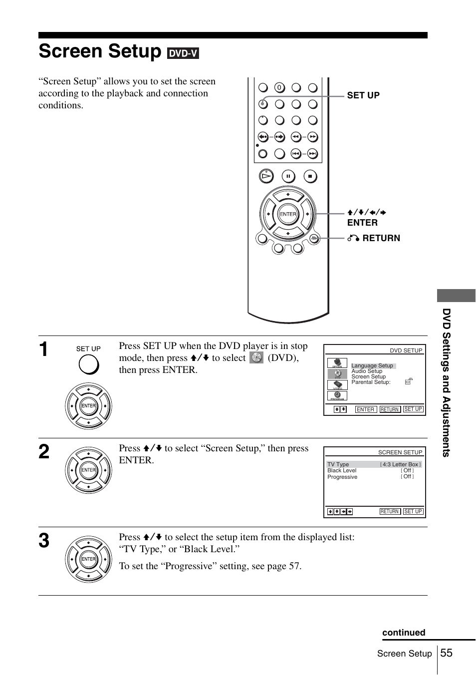 Screen setup, 55 sc, See “screen setup” on | Sony SLV-D261P User Manual | Page 55 / 116