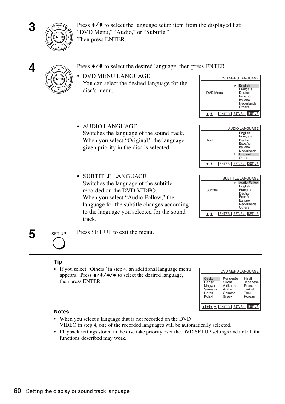 Press set up to exit the menu | Sony SLV-D261P User Manual | Page 60 / 116