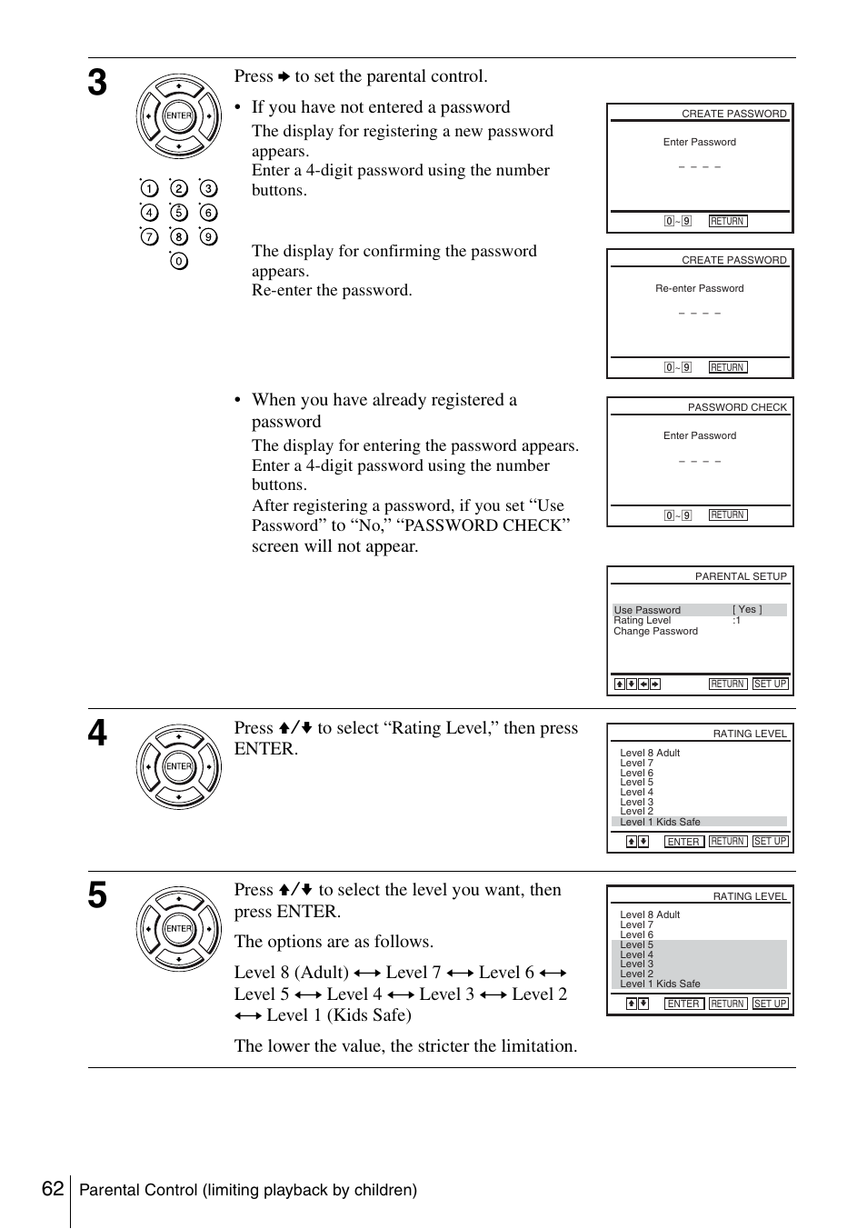 When you have already registered a password, Screen will not appear | Sony SLV-D261P User Manual | Page 62 / 116