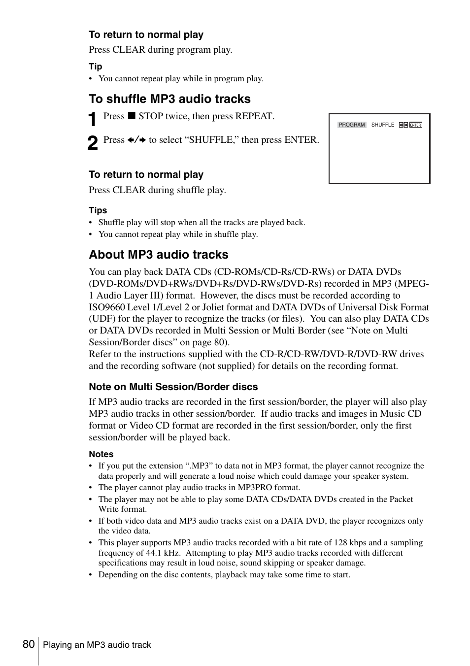 About mp3 audio tracks | Sony SLV-D261P User Manual | Page 80 / 116