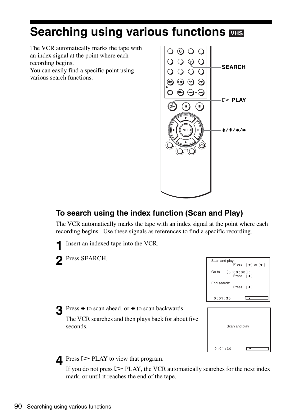 Searching using various functions, 90 s | Sony SLV-D261P User Manual | Page 90 / 116