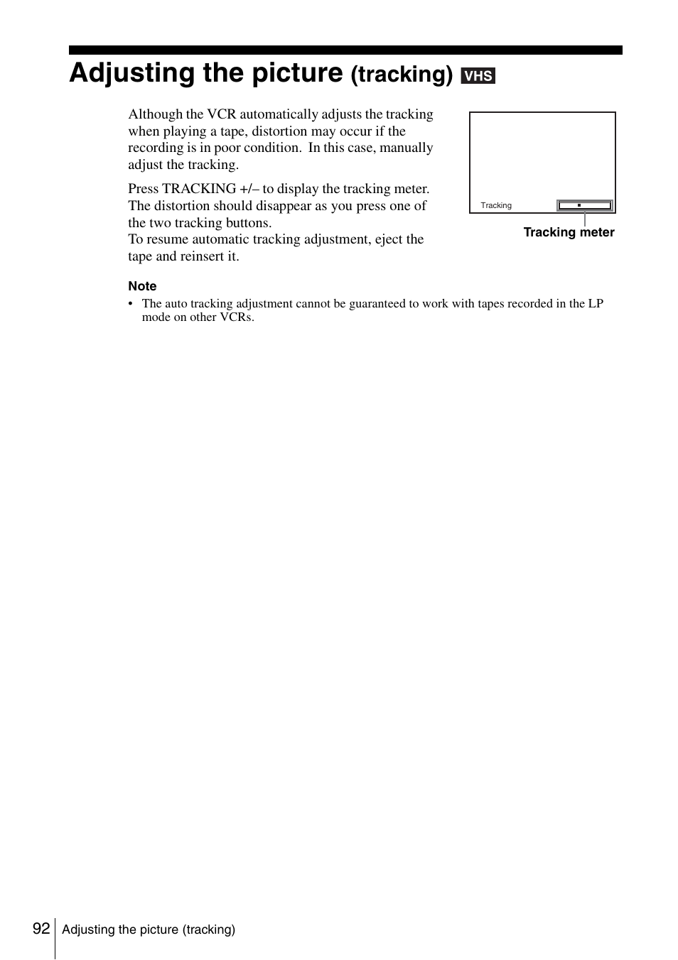 Adjusting the picture (tracking), 92 ad, Adjusting the picture | Tracking) | Sony SLV-D261P User Manual | Page 92 / 116