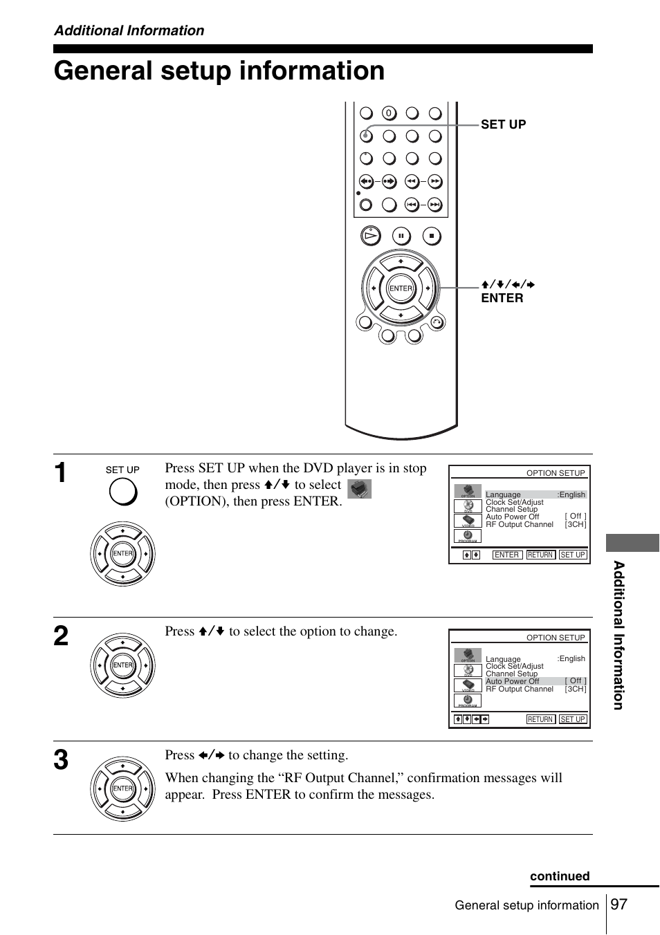 Additional information, General setup information, 97 gen | Sony SLV-D261P User Manual | Page 97 / 116