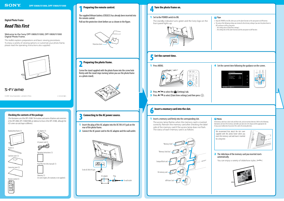 Sony DPF-X800 User Manual | 2 pages