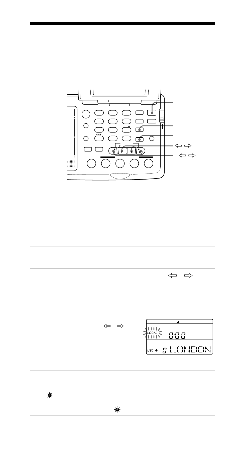 Ajuste del reloj, Ajuste de la hora local, Búsqueda de la hora en otras zonas del mundo | Preparativos, Power on/off dst time set ¿ / ч –| ¿ / ч | Sony CF-SW07 User Manual | Page 114 / 156