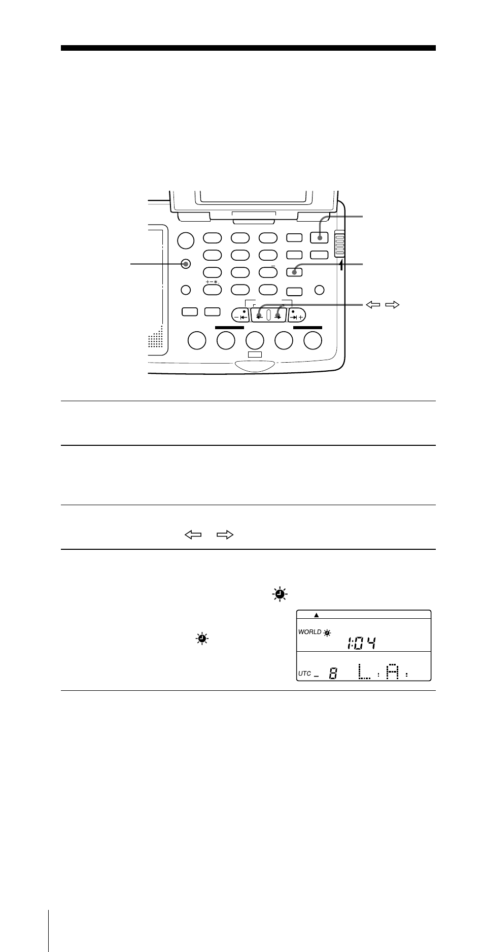 Búsqueda de la hora en otras zonas del mundo, Ajuste del reloj (continuación), Preparativos | Power on/off dst local/ world ¿ / ч | Sony CF-SW07 User Manual | Page 116 / 156