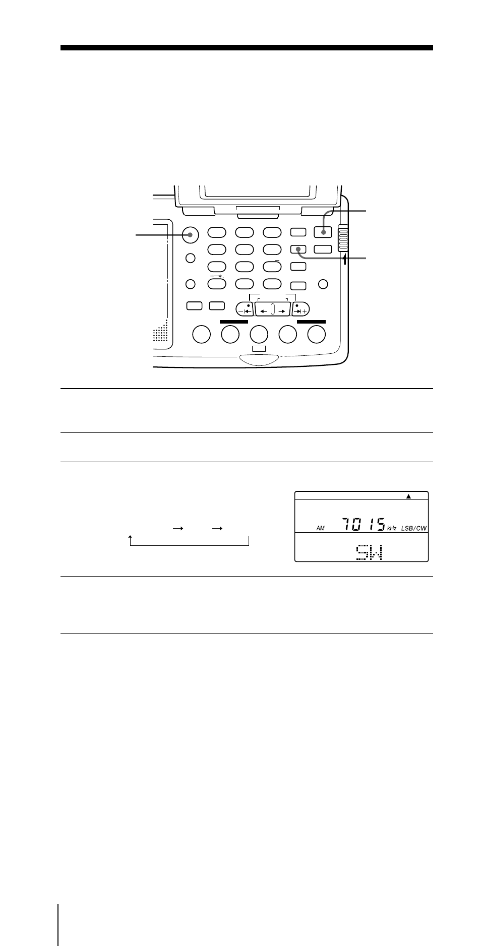 Presione fm/am para seleccionar am, Presione ssb para seleccionar usb o lsb/cw, Sintonice la emisora deseada | Escucha de la radio, Power on/off ssb fm/am | Sony CF-SW07 User Manual | Page 132 / 156