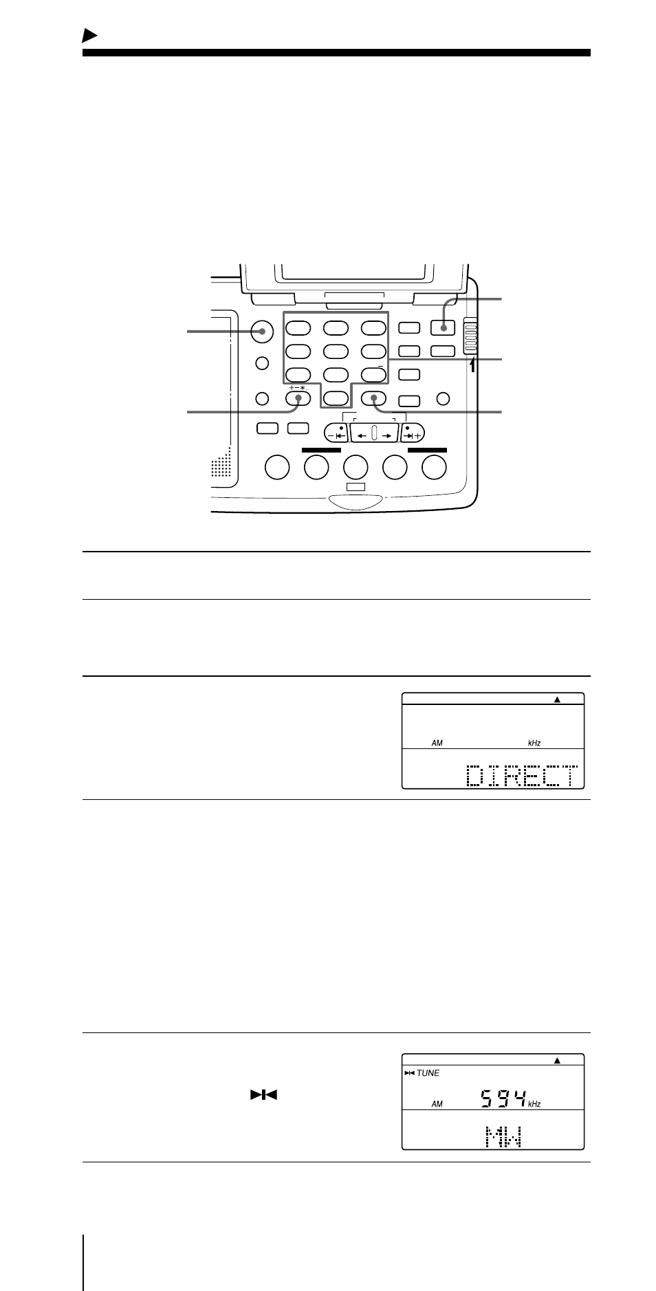 受信のしかた, いろいろな受信のしかた, 周波数を直接指定して聞く ﾑ ダイレクト選局 | Power on/off, Fm/am fm am, Direct, Fm am, Tune | Sony CF-SW07 User Manual | Page 16 / 156