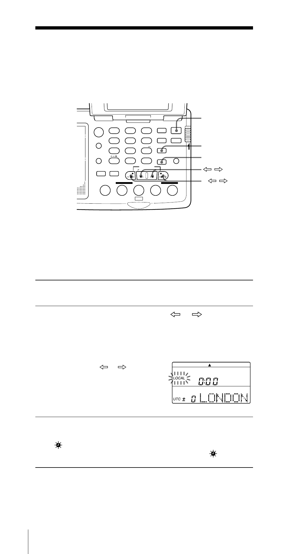 Setting the clock, Setting the local time, Preparation | Power on/off dst time set ¿ / ч –| ¿ / ч | Sony CF-SW07 User Manual | Page 64 / 156