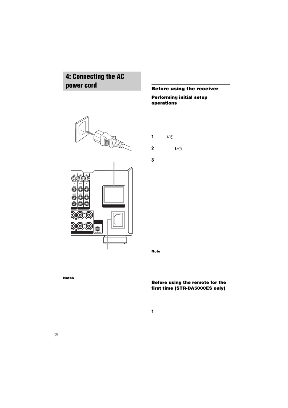 Connecting the ac power cord, Before using the receiver, Performing initial setup operations | Sony STR-DA3000ES User Manual | Page 18 / 68