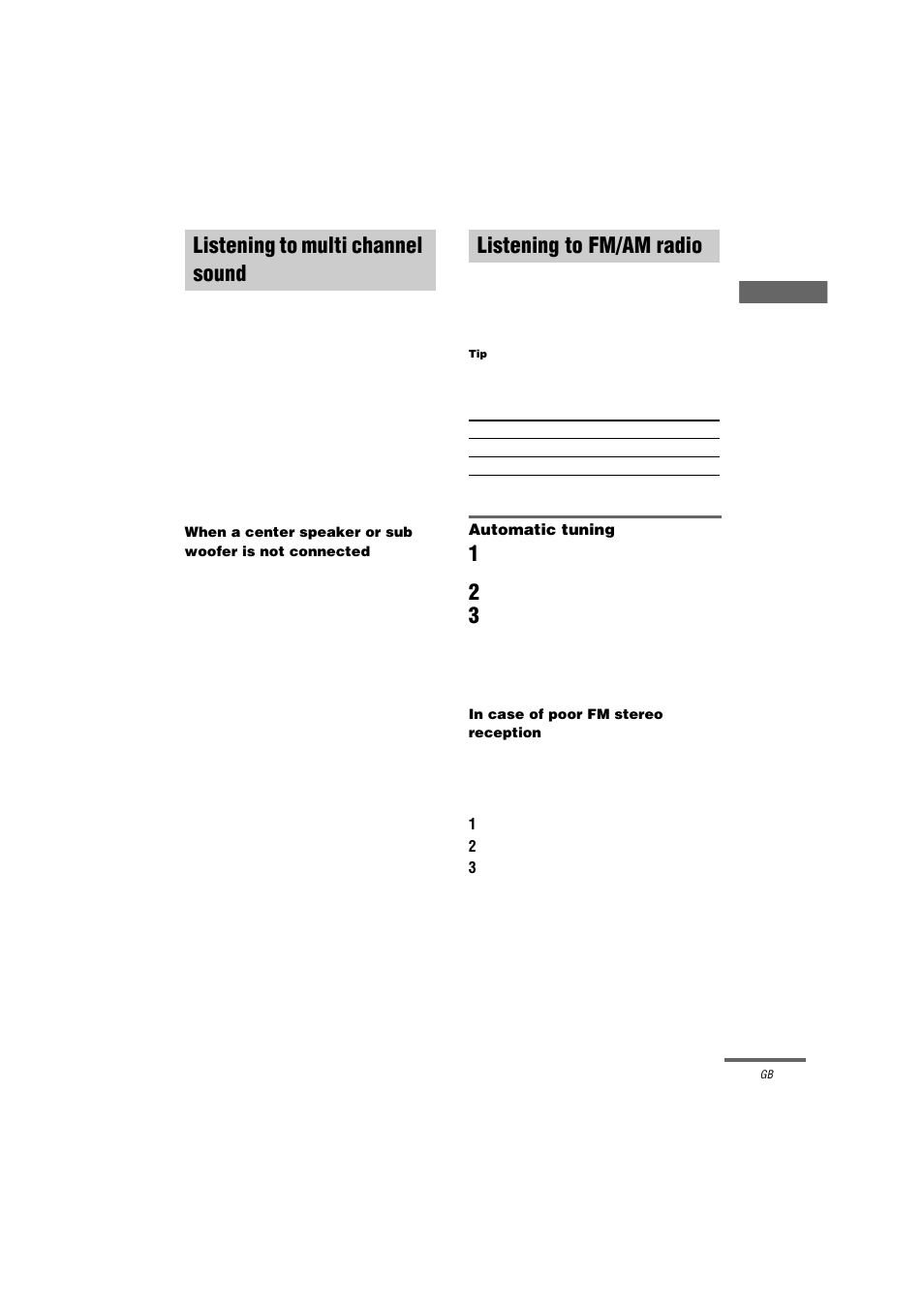 Listening to multi channel sound, Multi ch in, Listening to fm/am radio | Sony STR-DA3000ES User Manual | Page 25 / 68