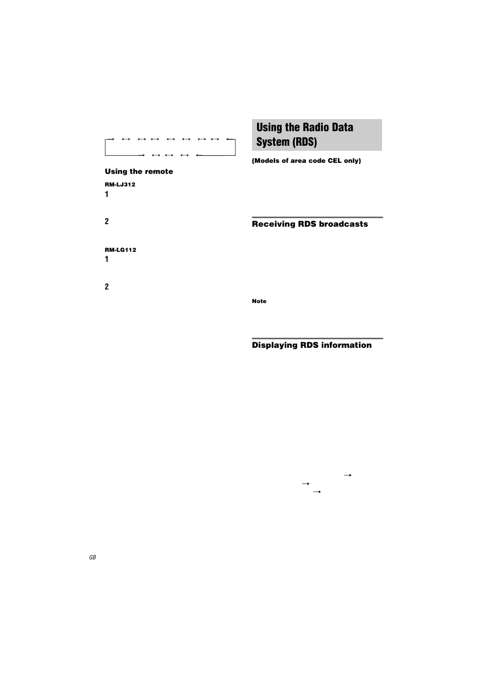 Using the radio data system (rds), Models of area code cel only) | Sony STR-DA3000ES User Manual | Page 28 / 68