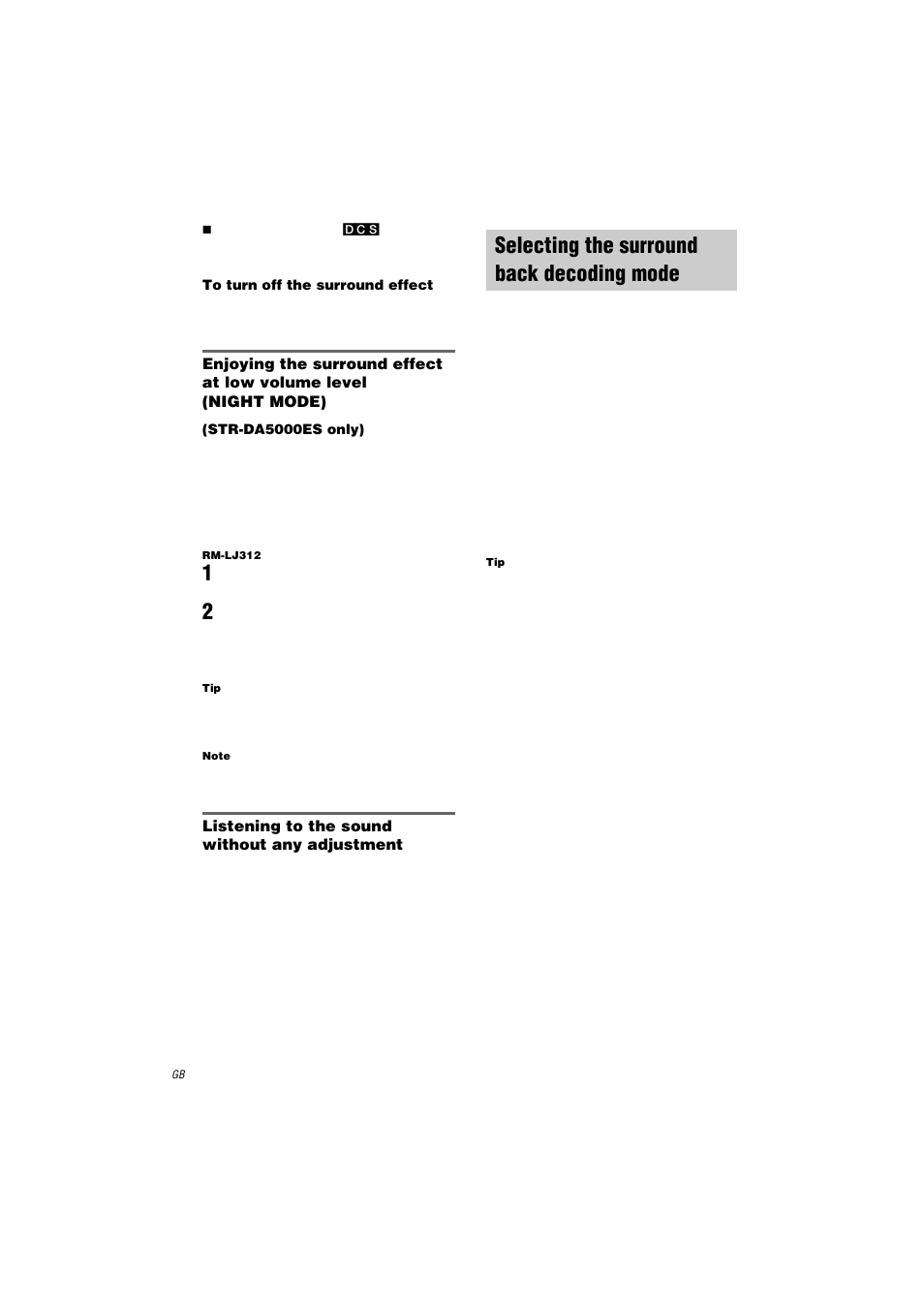 Selecting the surround back decoding mode, Surr back decoding, Selecting the surround back decoding | Mode — surr back decoding | Sony STR-DA3000ES User Manual | Page 36 / 68